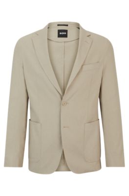 Slim-fit single-breasted jacket in a linen blend, Beige