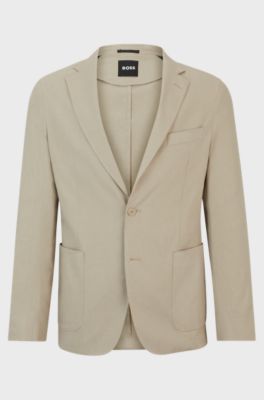 Slim-fit single-breasted jacket in a linen blend, Beige