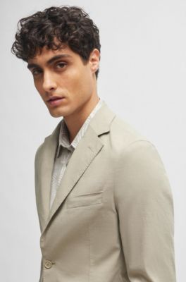 Slim-fit single-breasted jacket in a linen blend, Beige