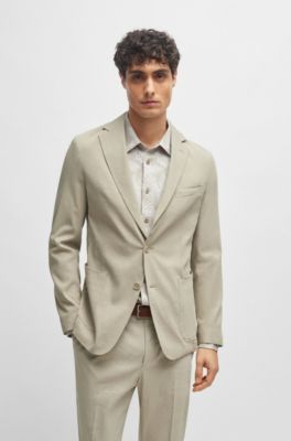 Slim-fit single-breasted jacket in a linen blend, Beige