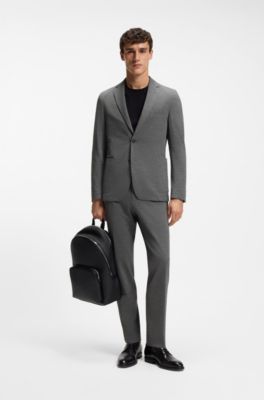 Slim-fit jacket in performance-stretch seersucker, Silver