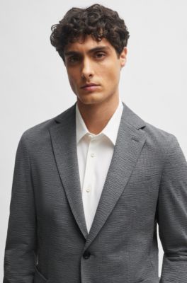Slim-fit jacket in performance-stretch seersucker, Silver