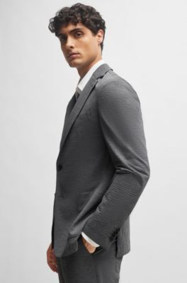 Slim-fit jacket in performance-stretch seersucker, Silver