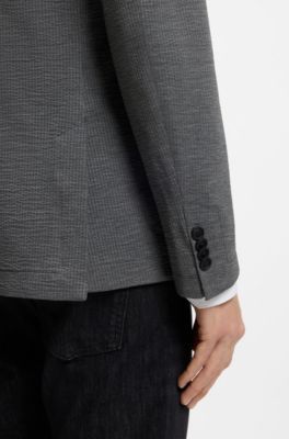 Slim-fit jacket in performance-stretch seersucker, Silver