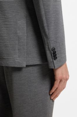 Slim-fit jacket in performance-stretch seersucker, Silver