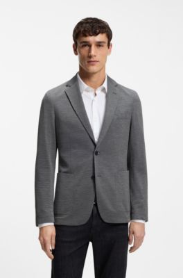 Slim-fit jacket in performance-stretch seersucker, Silver