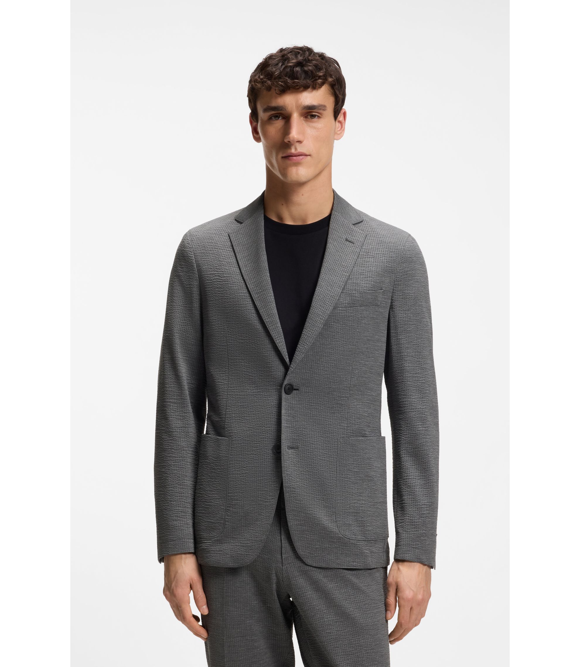 Slim-Fit Sakko aus funktionalem Stretch-Seersucker