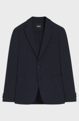Slim-fit jacket in performance-stretch seersucker, Dark Blue