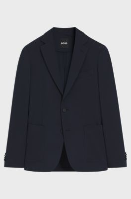 Slim-fit jacket in performance-stretch seersucker, Dark Blue