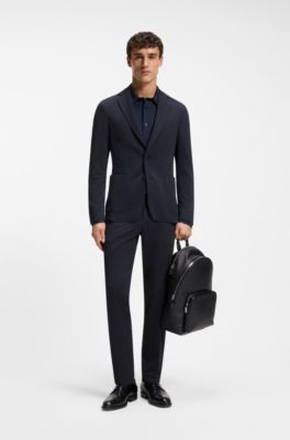 Slim-fit jacket in performance-stretch seersucker, Dark Blue