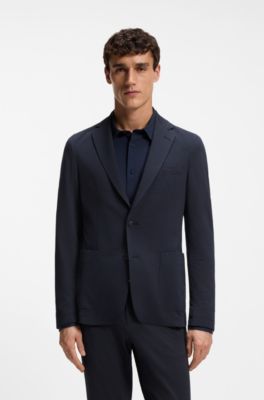 Slim-fit jacket in performance-stretch seersucker, Dark Blue
