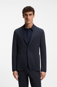 Giacca slim fit in seersucker elasticizzato ad alte prestazioni, Blu scuro