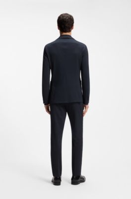 Slim-fit jacket in performance-stretch seersucker, Dark Blue