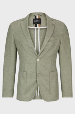 Slim-fit jacket in a micro-patterned linen blend, Light Green