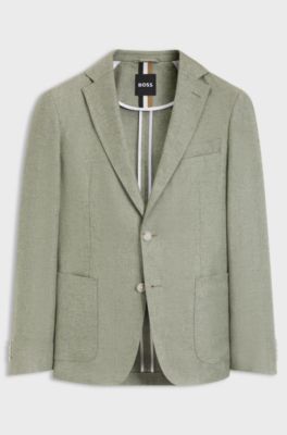 Slim-fit jacket in a micro-patterned linen blend, Light Green