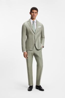 Slim-fit jacket in a micro-patterned linen blend, Light Green