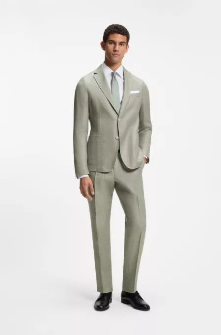 Slim-fit jacket in a micro-patterned linen blend