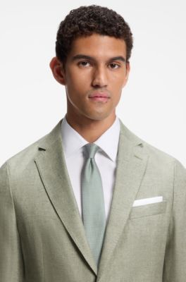 Slim-fit jacket in a micro-patterned linen blend, Light Green