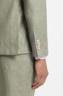 Slim-fit jacket in a micro-patterned linen blend, Light Green