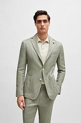 Slim-fit jacket in a micro-patterned linen blend, Light Green