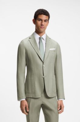 Slim-fit jacket in a micro-patterned linen blend, Light Green