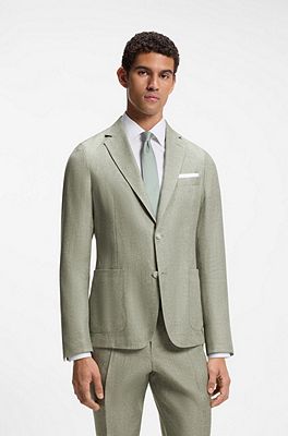 BOSS - Fein gemustertes Slim-Fit Sakko aus Leinen-Mix