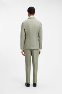 Slim-fit jacket in a micro-patterned linen blend, Light Green