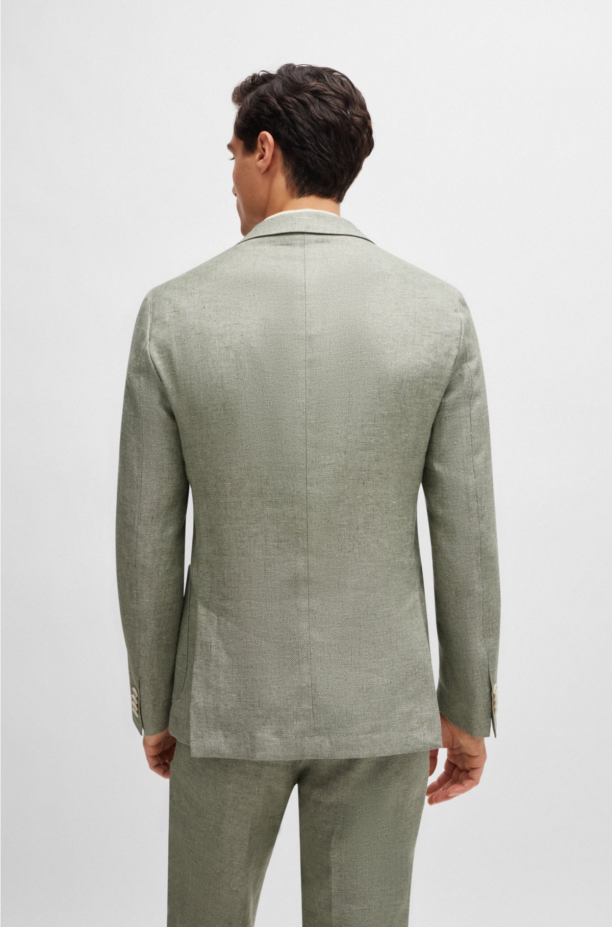 Slim-fit jacket in a micro-patterned linen blend, Light Green