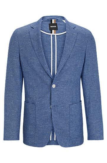 Slim-fit jacket in a micro-patterned linen blend, Hugo boss