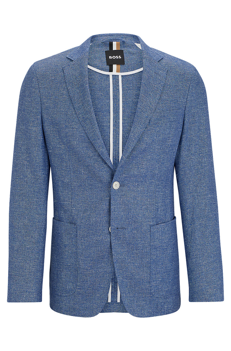 BOSS - Slim-fit jacket in a micro-patterned linen blend