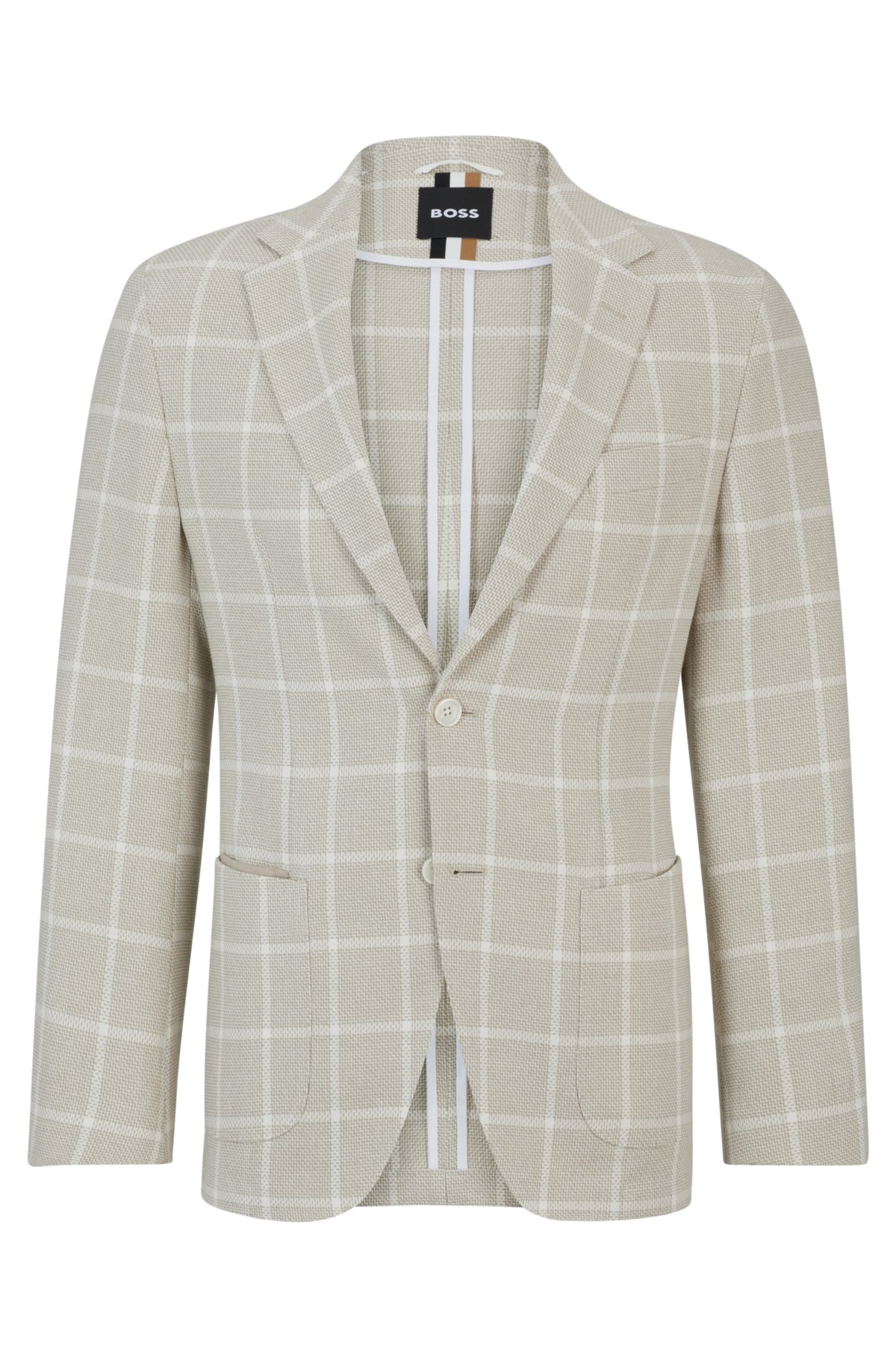 Regular-fit jacket in a checked cotton blend, White