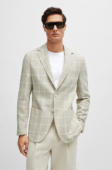 Regular-fit jacket in a checked cotton blend, White