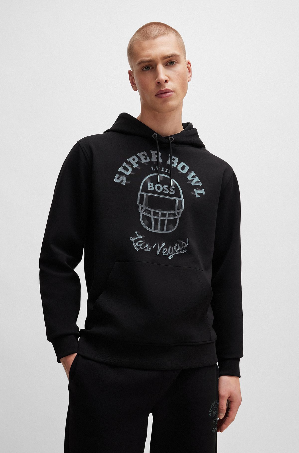 BOSS x NFL-hoodie van een katoenmix met metallic print, Zwart
