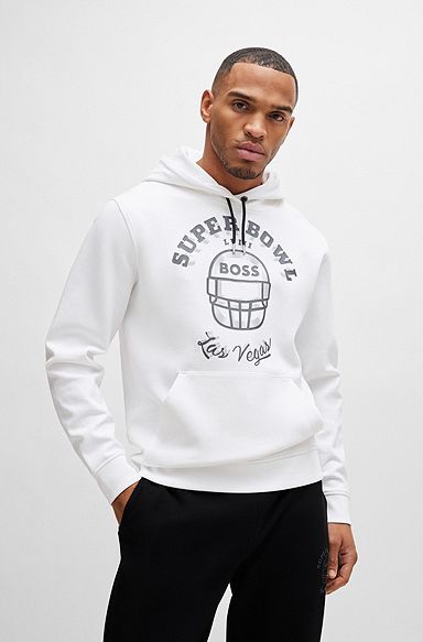 BOSS x NFL cotton-blend hoodie with metallic print, White