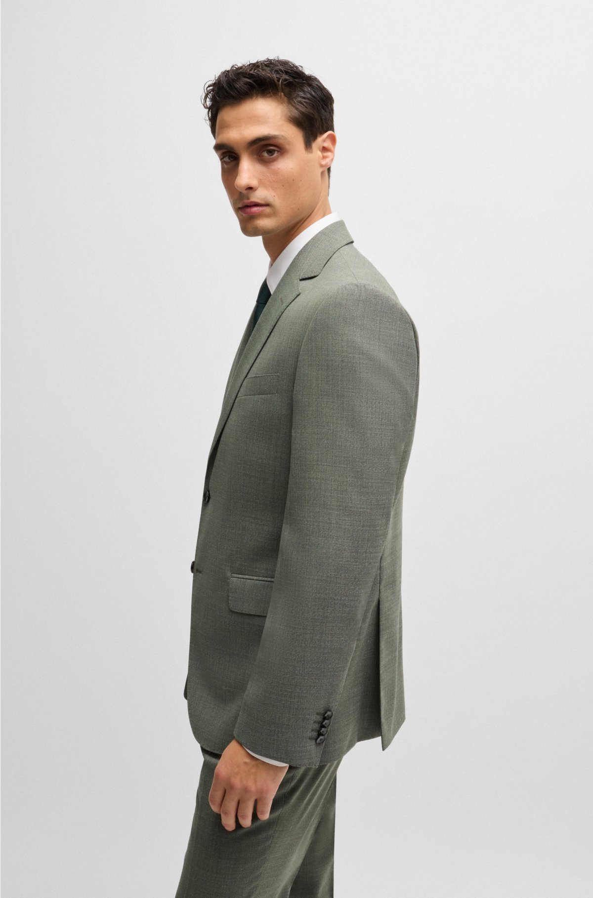 Regular-fit suit in micro-patterned virgin wool, Light Green