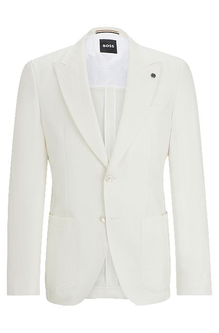 Slim-fit jacket in micro-patterned linen, White