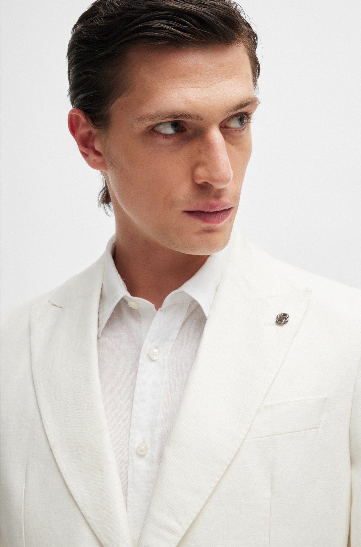 Slim-fit jacket in micro-patterned linen, White