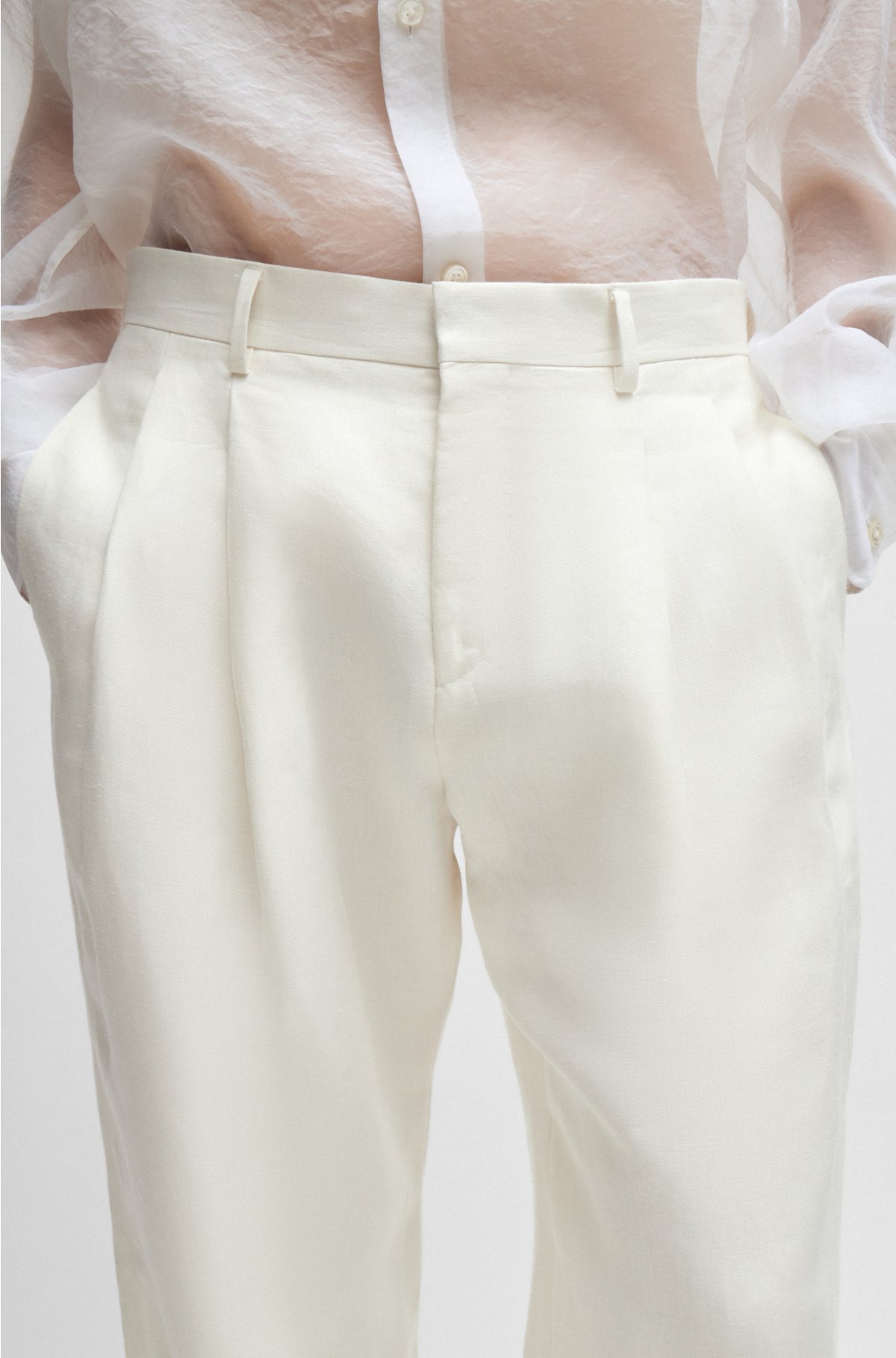 Relaxed-fit trousers in micro-patterned linen, White