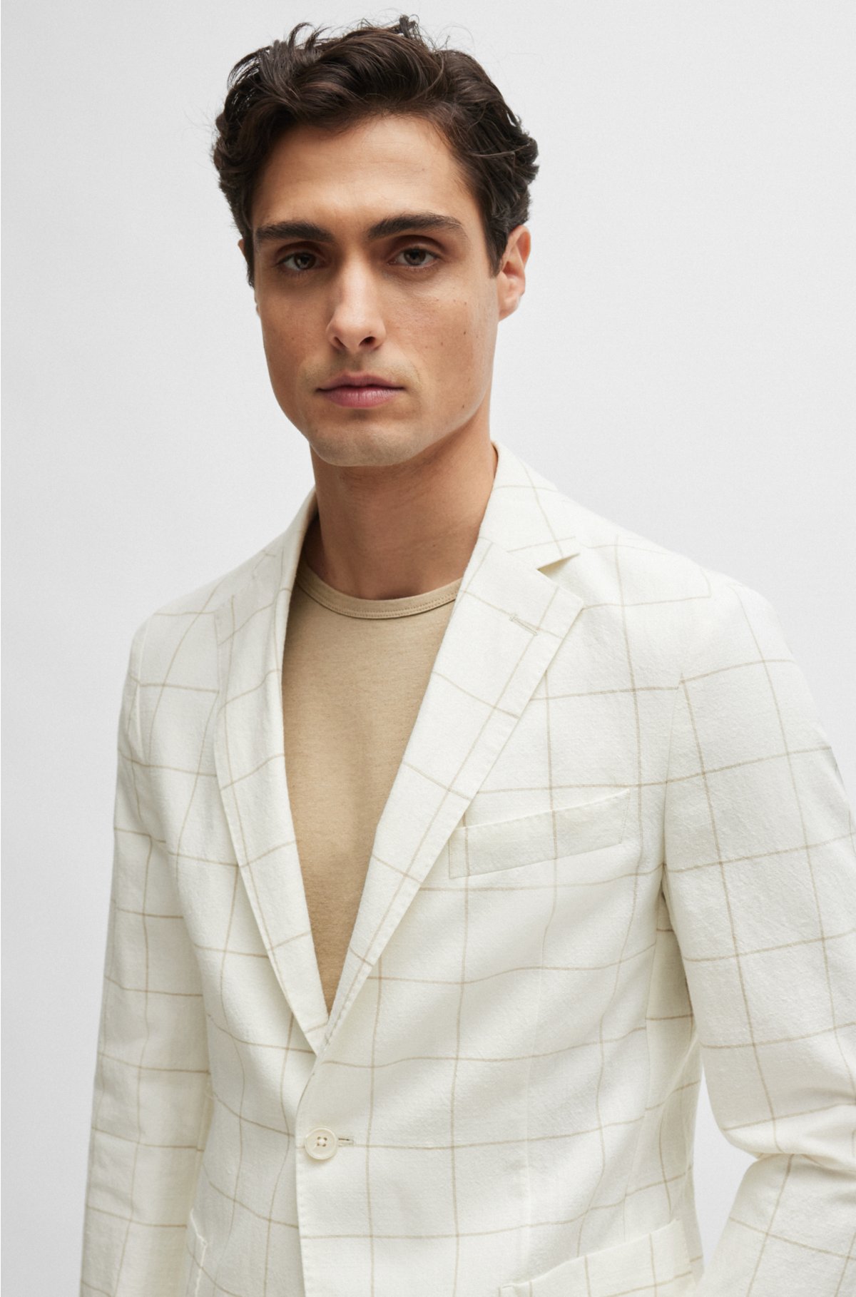 Slim-fit two-piece suit in checked material, White