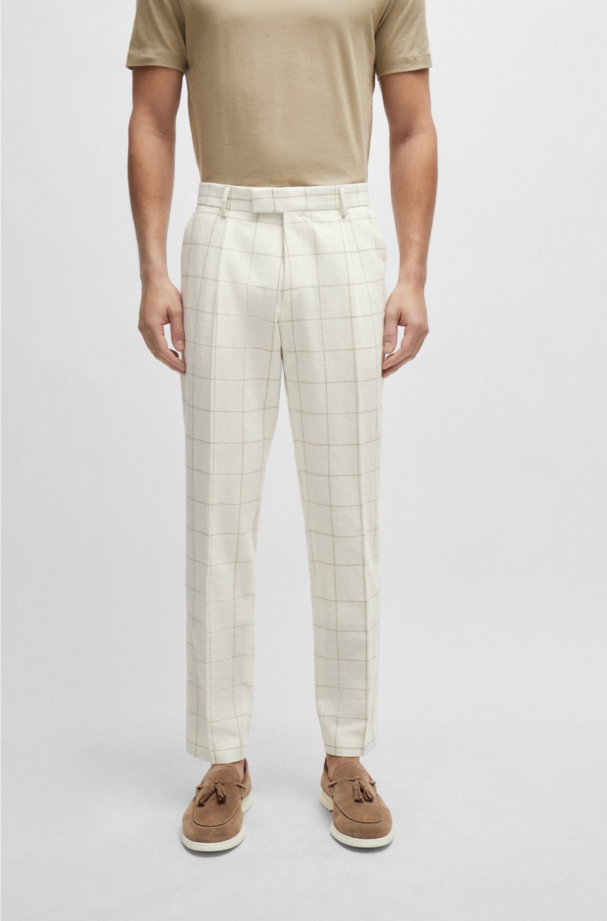 Slim-fit two-piece suit in checked material, White