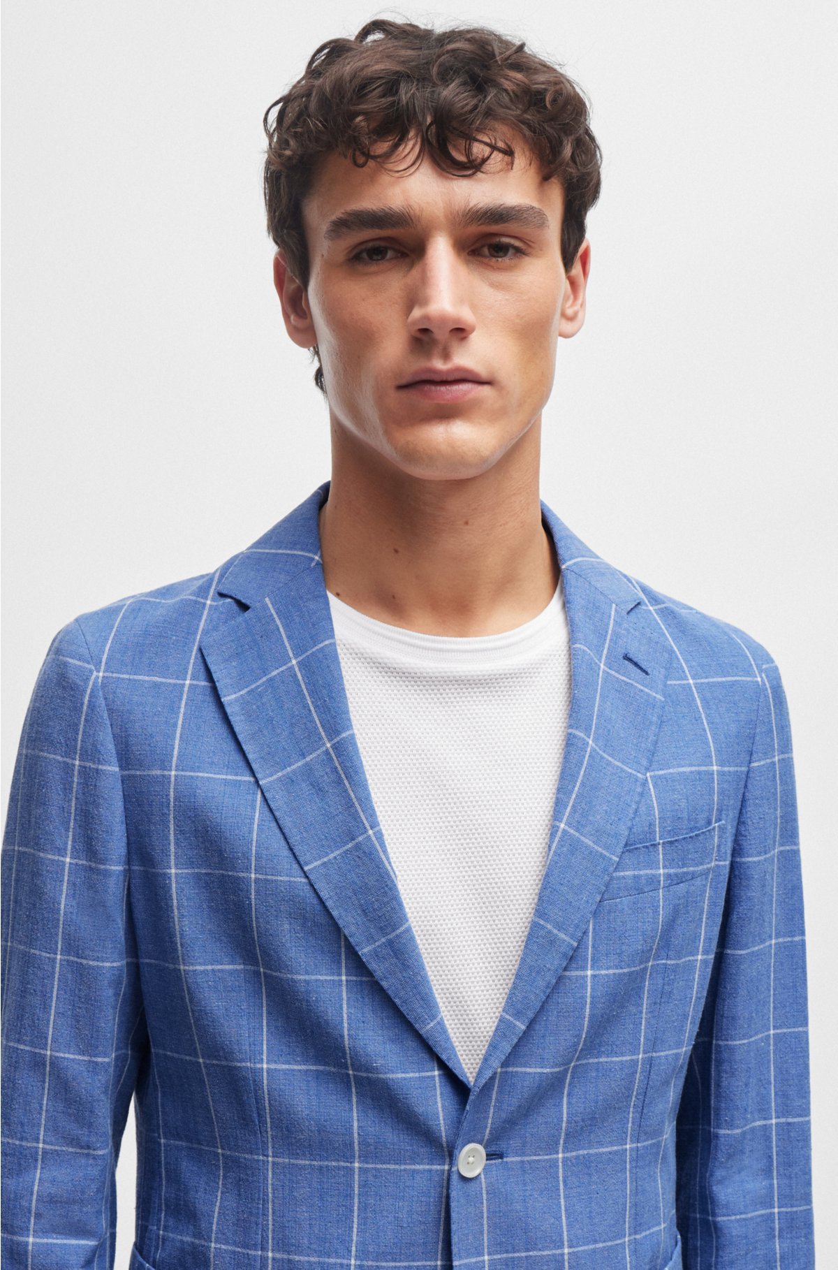 Slim-fit two-piece suit in checked material, Light Blue