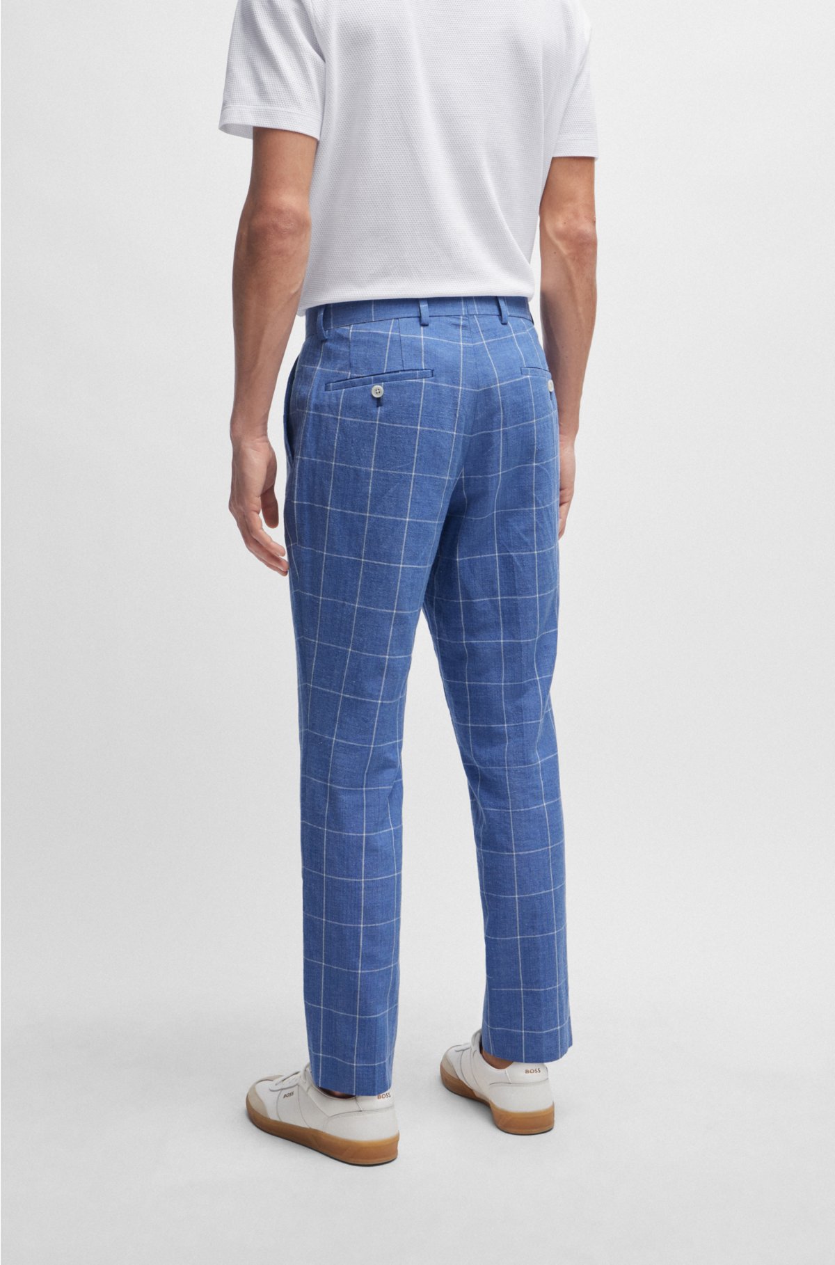 Slim-fit two-piece suit in checked material, Light Blue