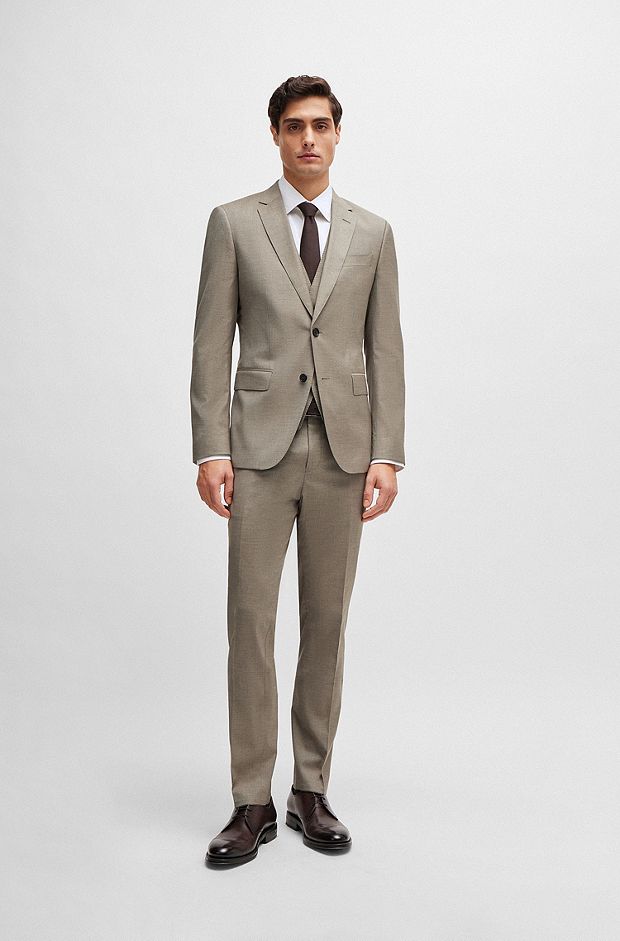 Slim-fit suit in a melange wool blend, Beige