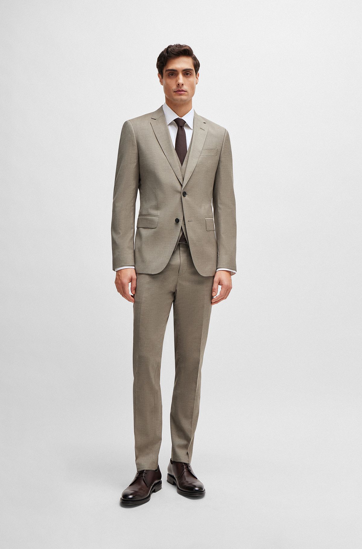 BOSS - Three-piece slim-fit suit in a wool blend