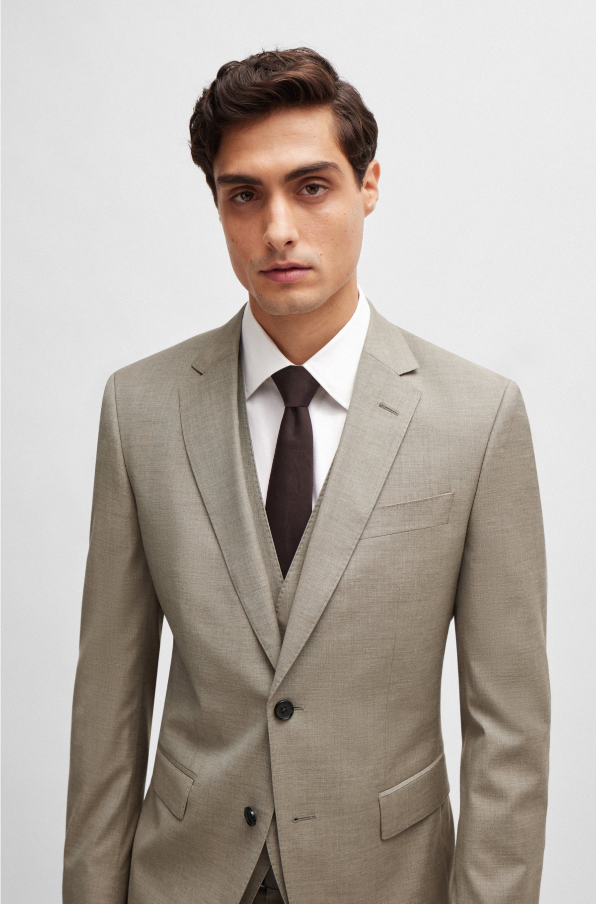 BOSS - Slim-fit suit in a melange wool blend