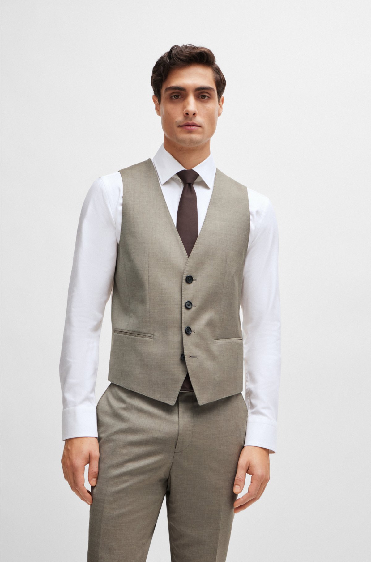 Slim-fit suit in a melange wool blend, Beige