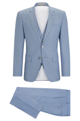 BOSS - Slim-Fit Anzug aus meliertem Woll-Mix