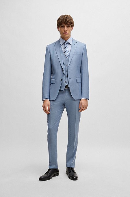 Slim-fit suit in a melange wool blend, Light Blue