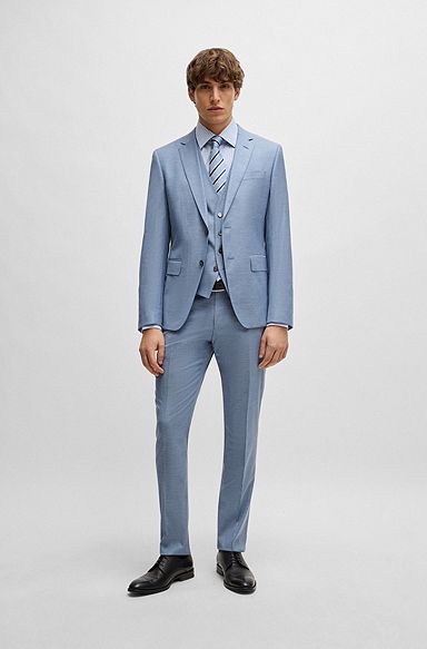 Slim-fit suit in a melange wool blend, Light Blue