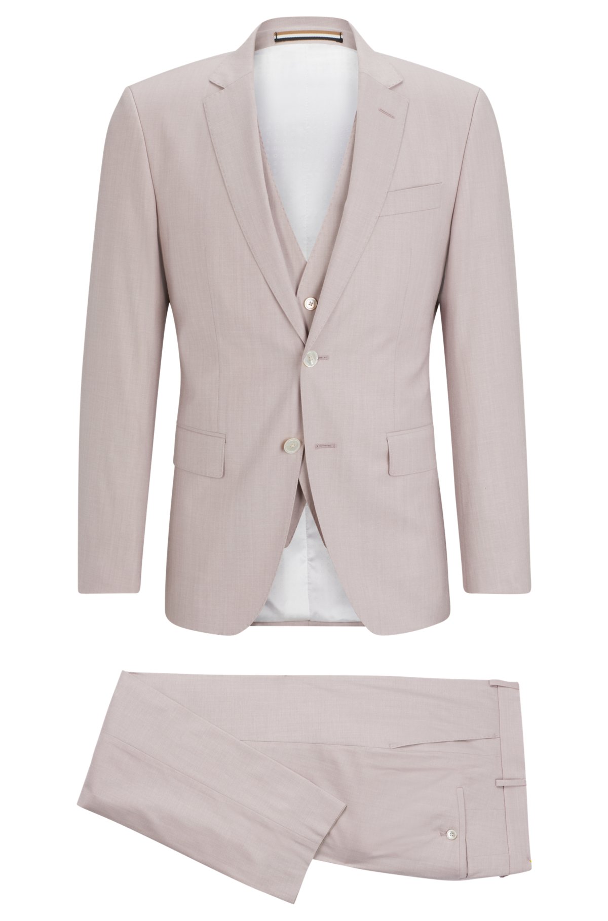 Slim-fit suit in a melange wool blend, light pink